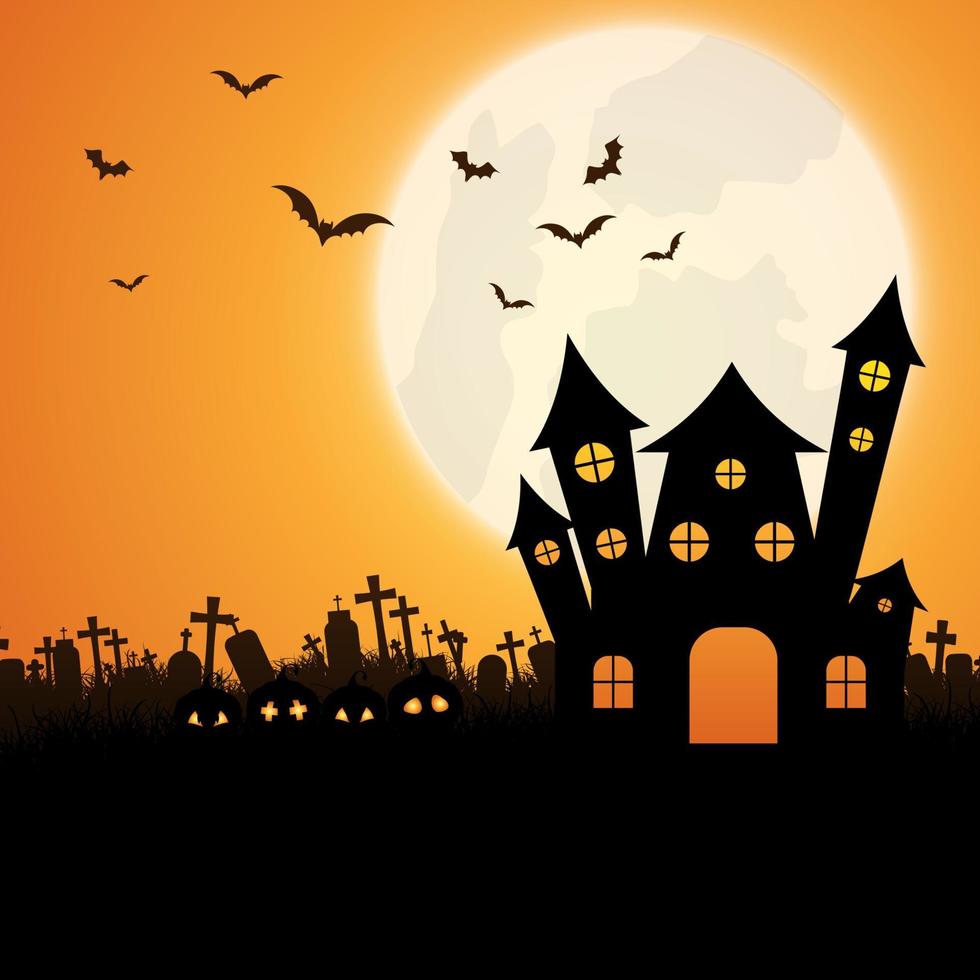 Halloween-landschapsachtergrond met griezelig huis vector