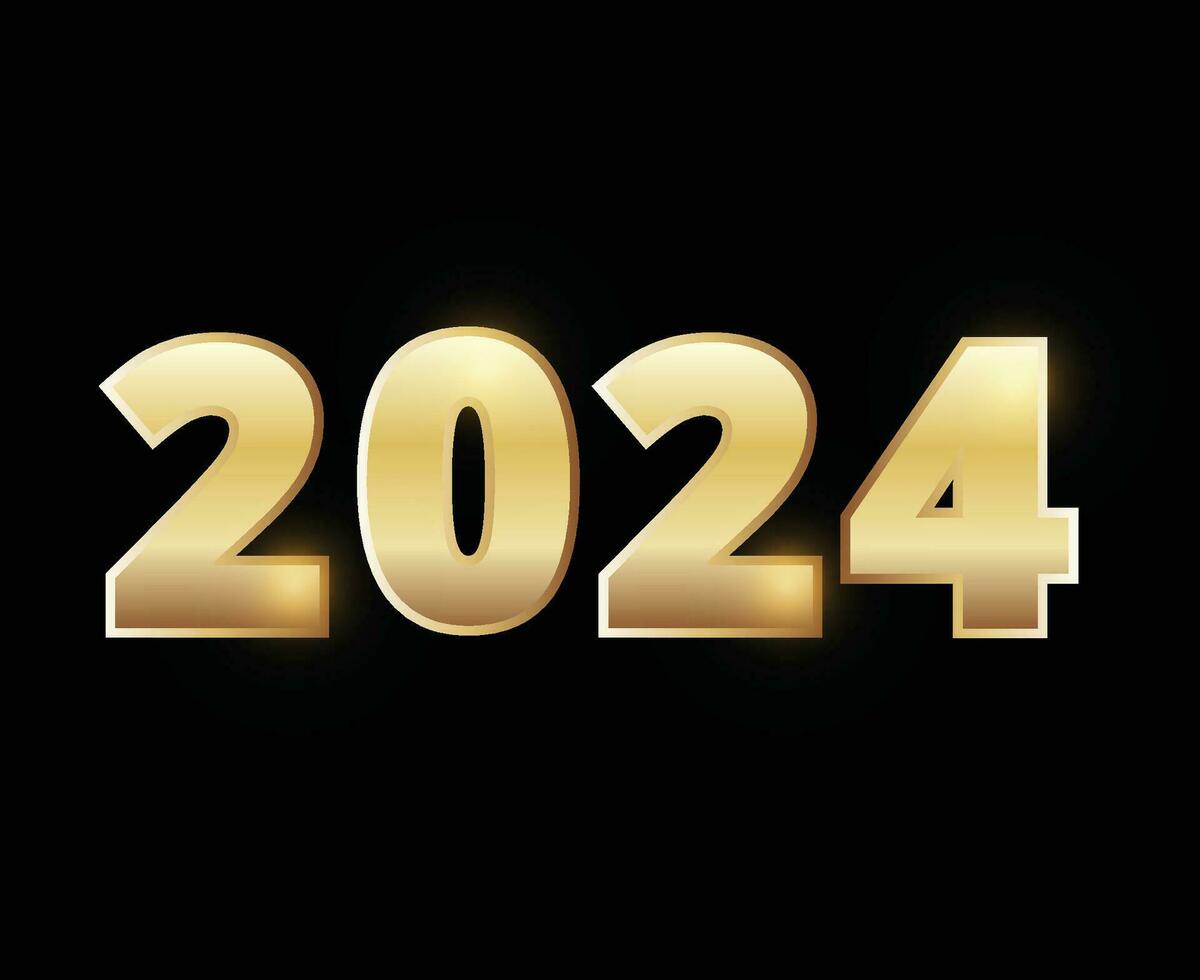 gelukkig nieuw jaar 2024 abstract goud grafisch ontwerp vector logo symbool illustratie met zwart achtergrond