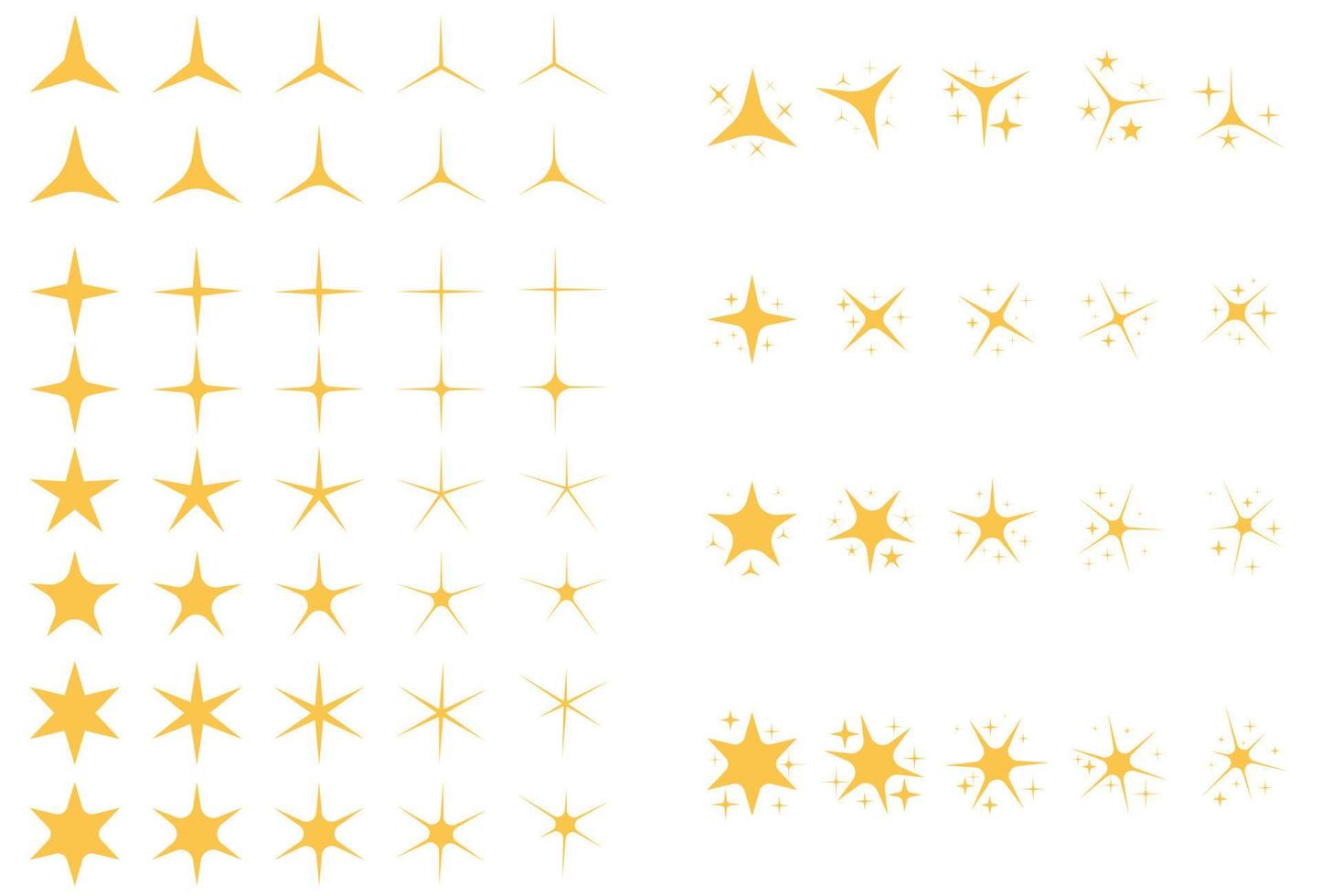 geel, goud, oranje schittert symbolen. sterren vector. vector