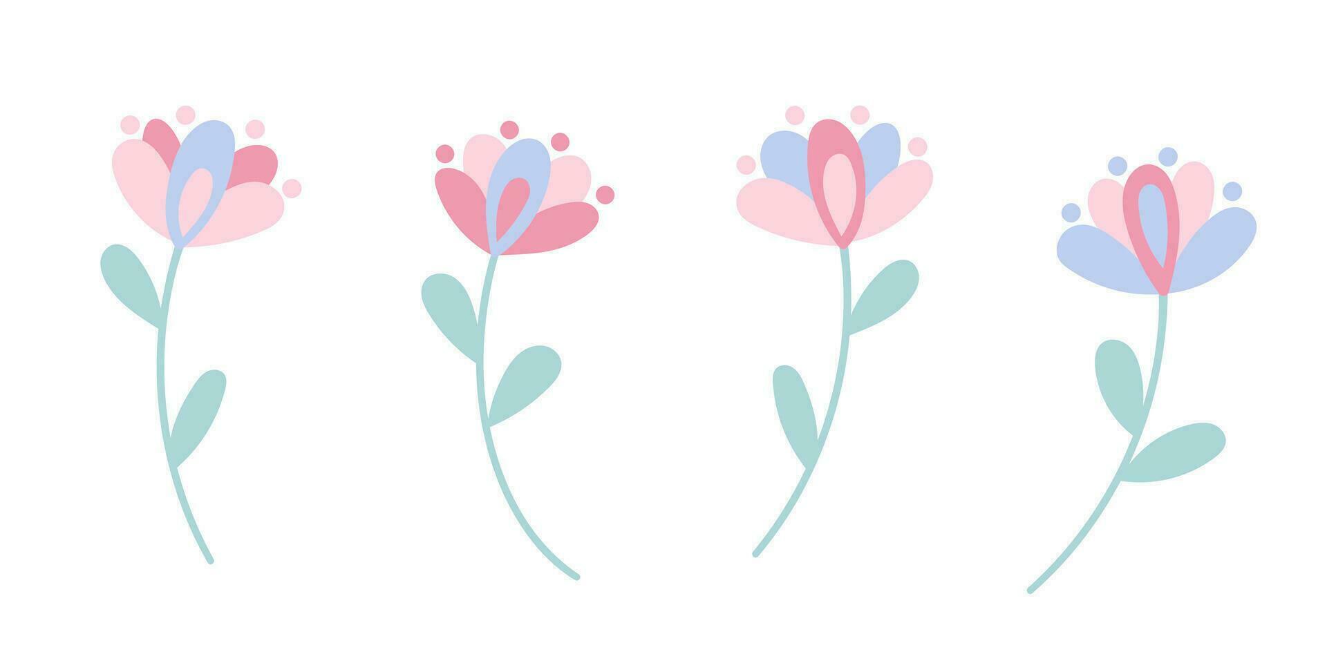 vier schattig vector bloemen, pastel vlak bloem illustratie reeks
