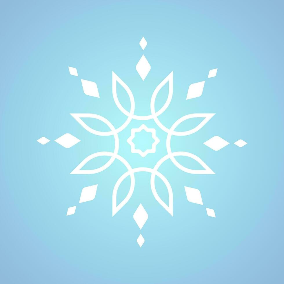 mooi wit sneeuwvlok voor winter, voorjaar en Kerstmis element Aan geïsoleerd blauw achtergrond, een wit meetkundig minimalistische sneeuwvlok elementen concept ontwerp vector