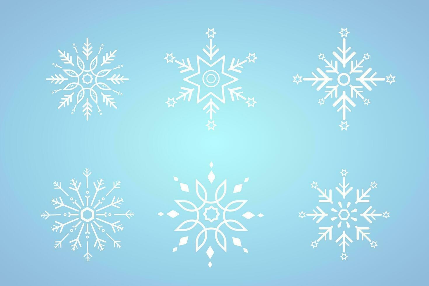 zes object, symbool wit sneeuwvlokken voor winter, voorjaar en Kerstmis elementen Aan geïsoleerd blauw achtergrond, wit meetkundig minimalistische sneeuwvlok elementen en pictogrammen concept ontwerp vector