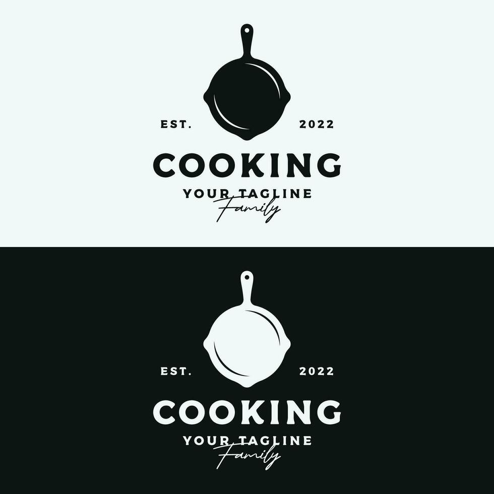 logo sjabloon voor een rustiek retro wijnoogst Koken pot of frituren pan. logo voor een restaurant. vector
