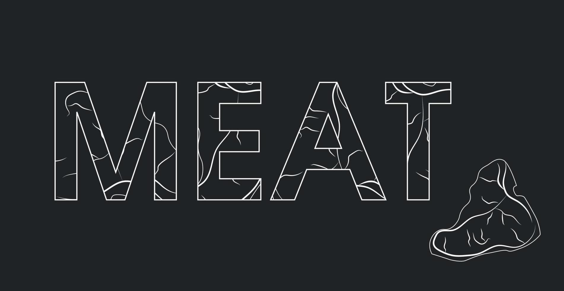 het woord vlees logo, gestileerd als een stuk vlees - vector
