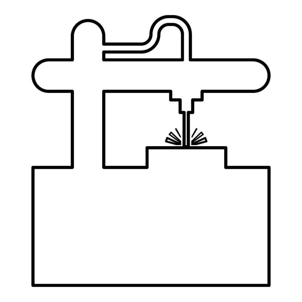 laser cnc machine voor gravure apparaat uitrusting voor snijdend gebruik straal contour schets lijn icoon zwart kleur vector illustratie beeld dun vlak stijl