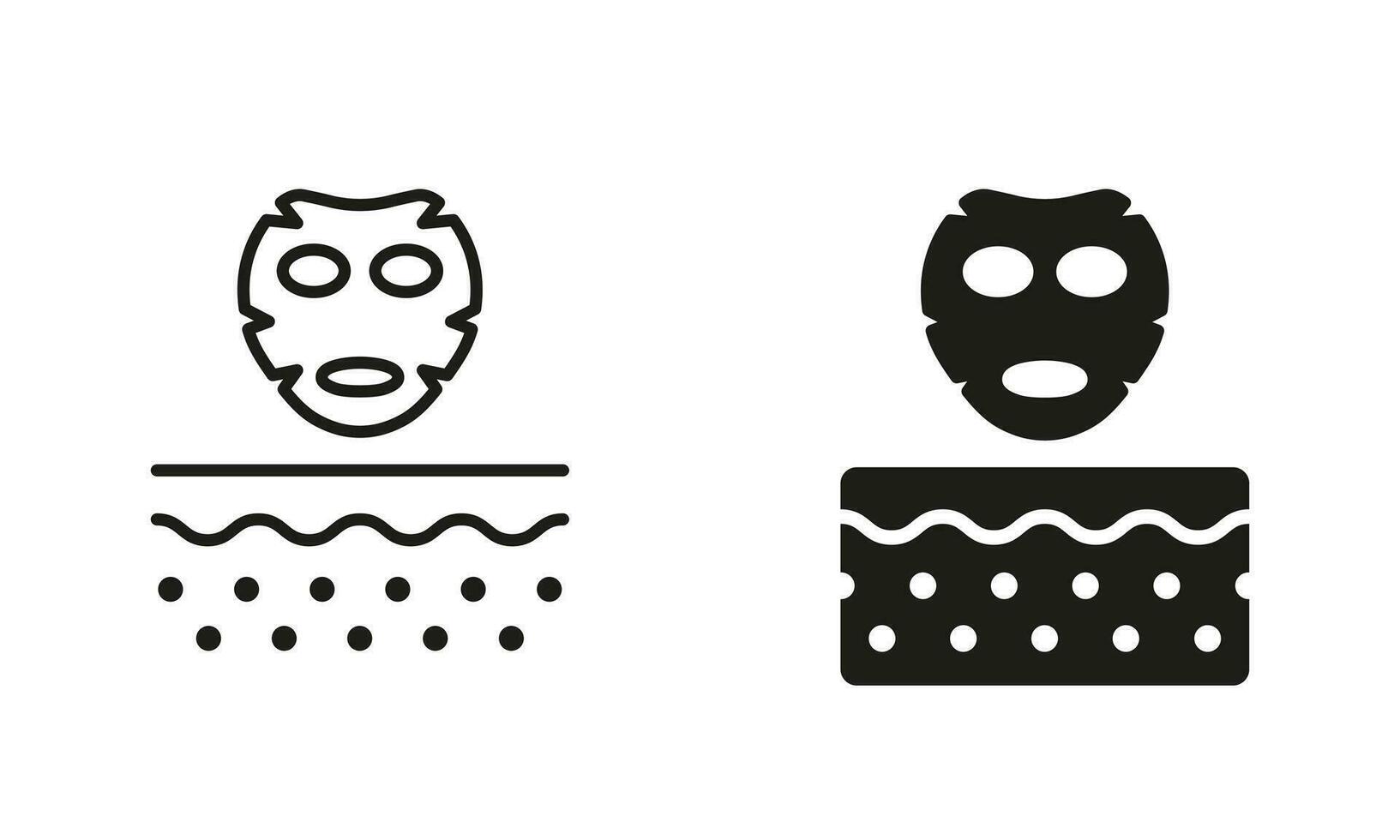 schoonheid spa gezicht masker, dermatologie huidsverzorging behandeling symbool verzameling. gelaats huid masker lijn en silhouet zwart icoon set. kunstmatig hygiëne huid zorg pictogram. geïsoleerd vector illustratie.