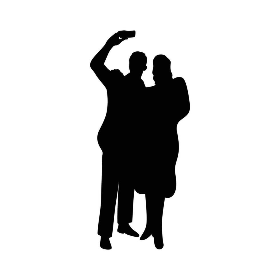 paar Doen selfie silhouet ontwerp. gelukkig vrouw en Mens teken en symbool. vector