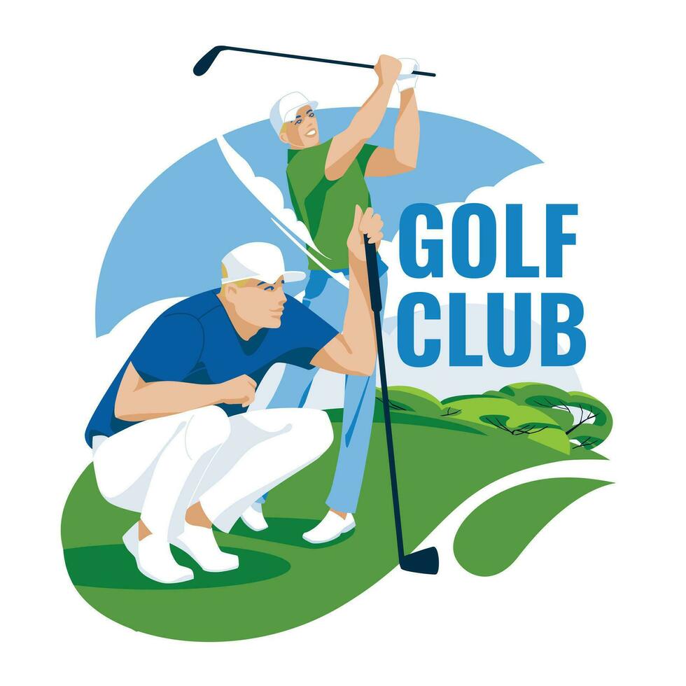 golfers Aan de groente. sport- wedstrijden, hobby's en studies. vector vlak illustratie