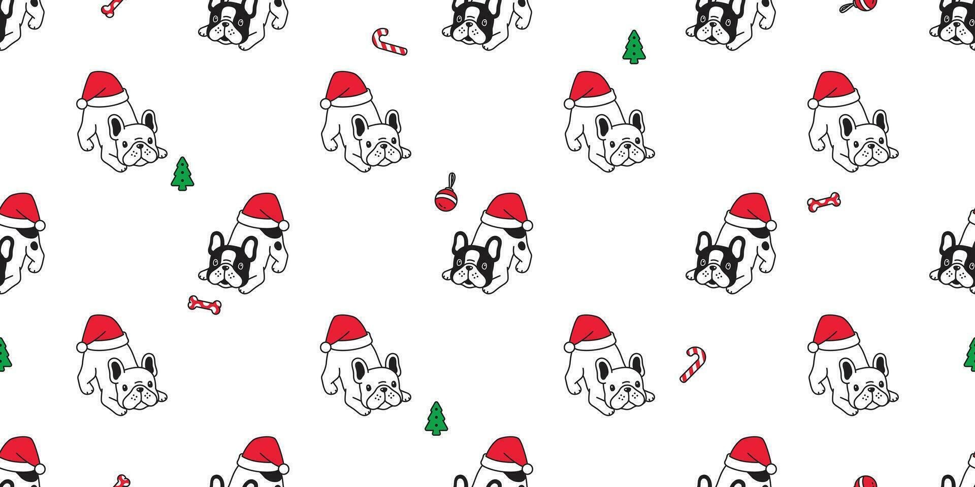 hond naadloos patroon Kerstmis Frans bulldog vector de kerstman claus hoed bot snoep riet sjaal geïsoleerd tekenfilm herhaling achtergrond tegel behang illustratie ontwerp