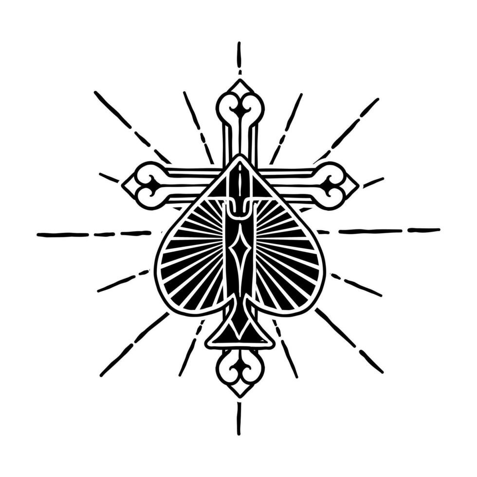vector illustratie van een kruis gecombineerd met een zwart aas van schoppen
