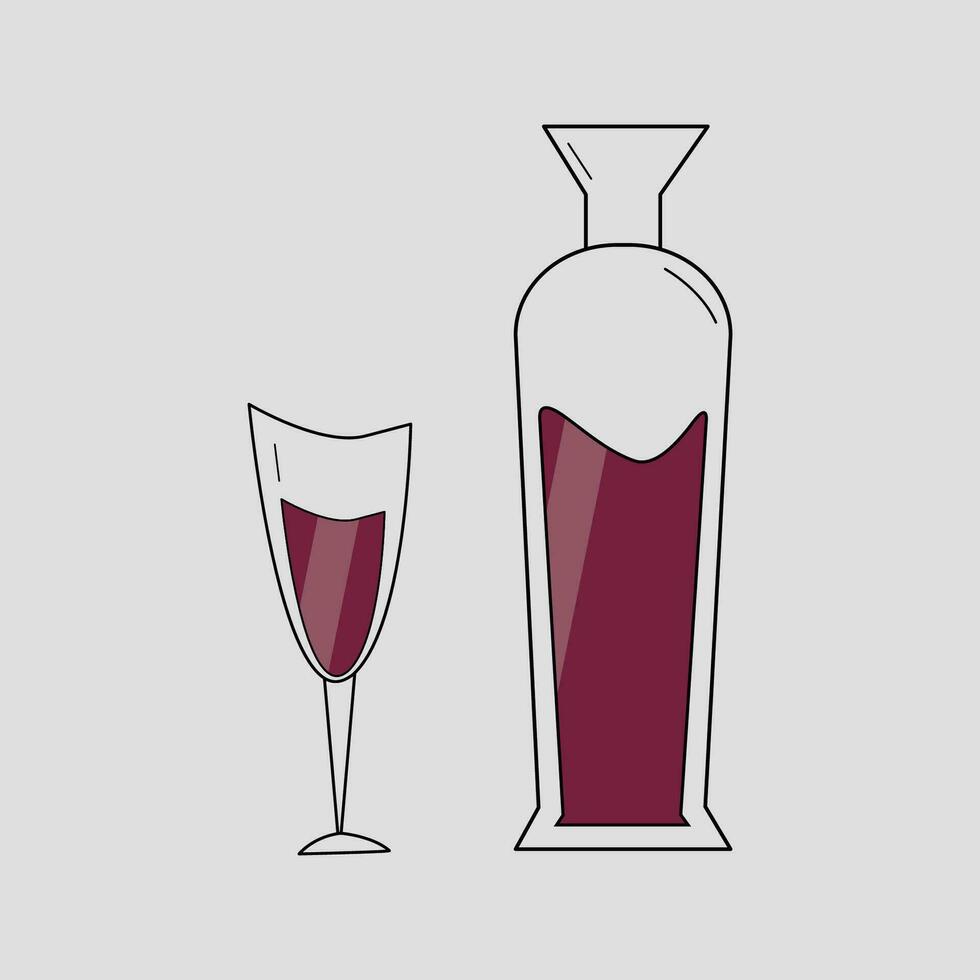 fles van wijn en een glas Aan een wit achtergrond vector