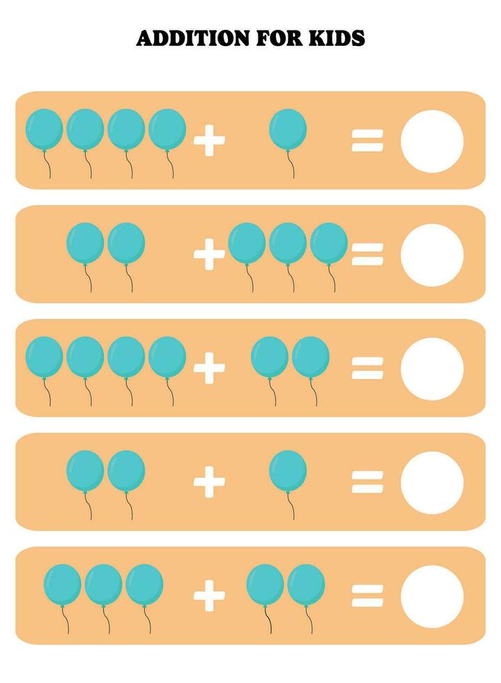 toevoeging bladzijde voor kinderen. leerzaam wiskunde spel voor kinderen met ballon. afdrukbare werkblad ontwerp. aan het leren wiskundig. vector