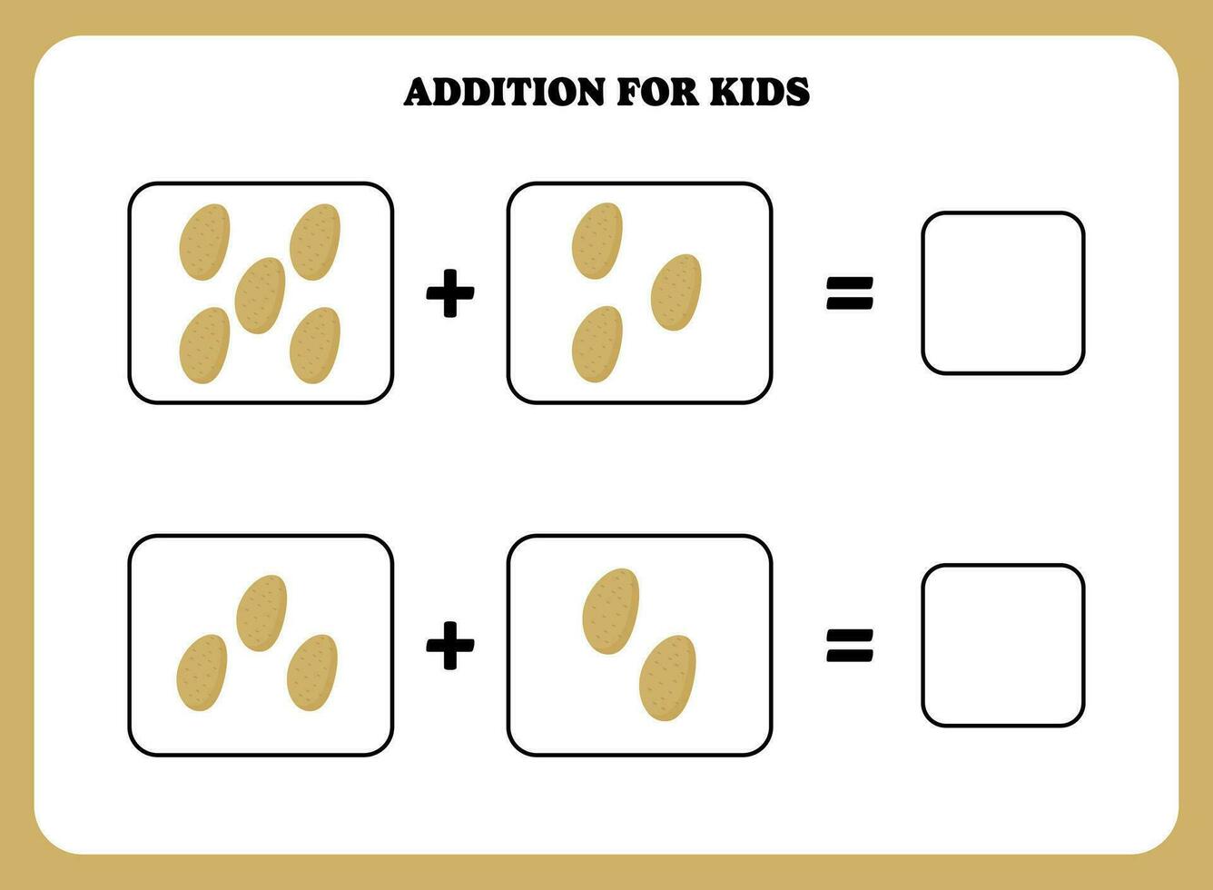 toevoeging bladzijde voor kinderen. leerzaam wiskunde spel voor kinderen met aardappel. afdrukbare werkblad ontwerp. aan het leren wiskundig. vector