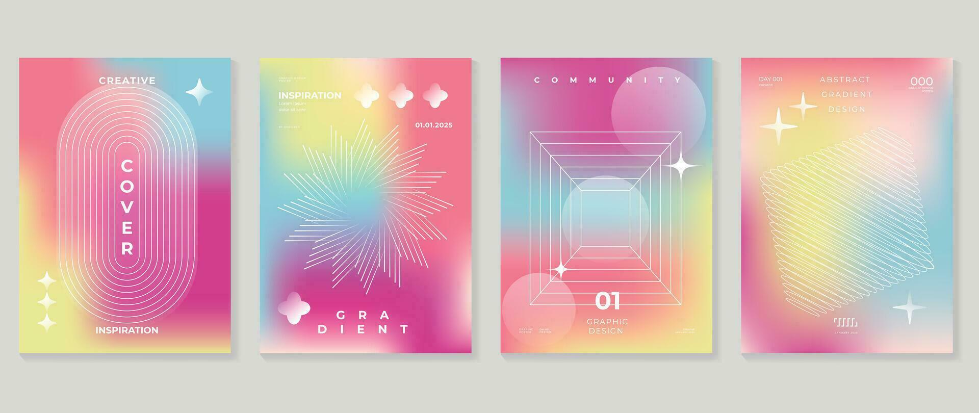 afgod minnaar posters set. schattig helling holografische achtergrond vector met levendig kleur, meetkundig vormen, lijn, fonkeling. y2k modieus behang ontwerp voor sociaal media, kaarten, banier, folder, brochure.