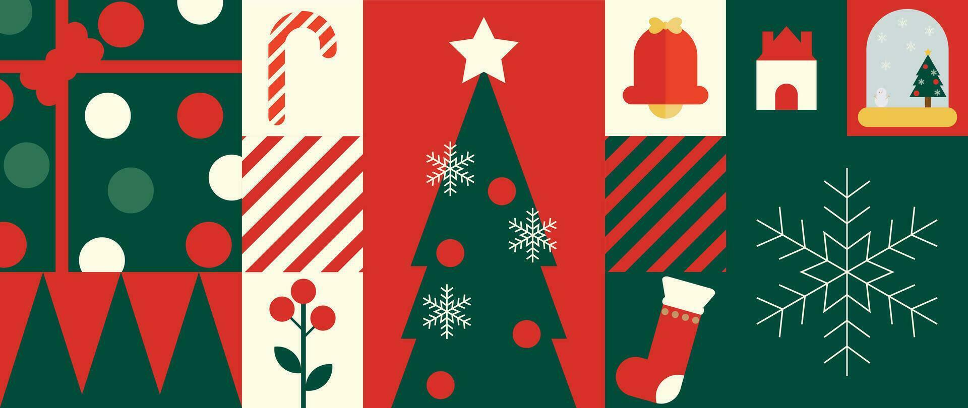 vrolijk Kerstmis en gelukkig nieuw jaar patroon achtergrond vector. decoratief elementen van snuisterij, boom, sneeuwvlok, sokken, snoep. ontwerp voor banier, kaart, omslag, poster, reclame.wallpaper, verpakking. vector