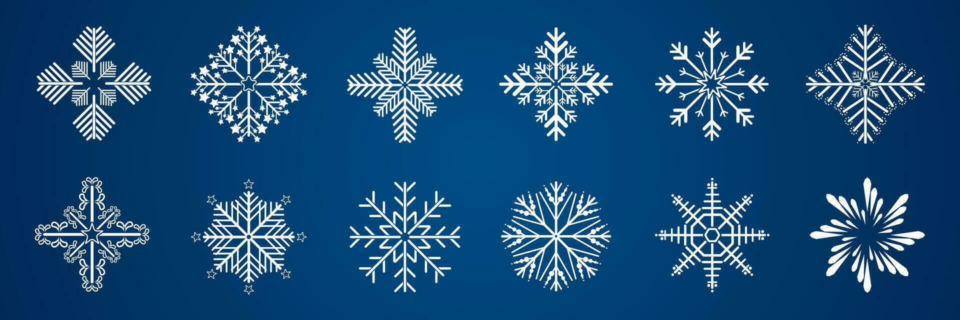 reeks van sneeuwvlok symbool, icoon, logo voor ontwerp Kerstmis vector, sneeuwvlok groep Aan geïsoleerd blauw achtergrond, illustratie element verzameling vector