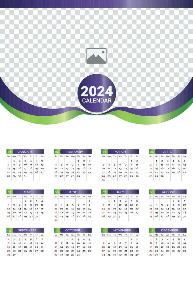 2024 muur kalender sjabloon ontwerp een bladzijde vector