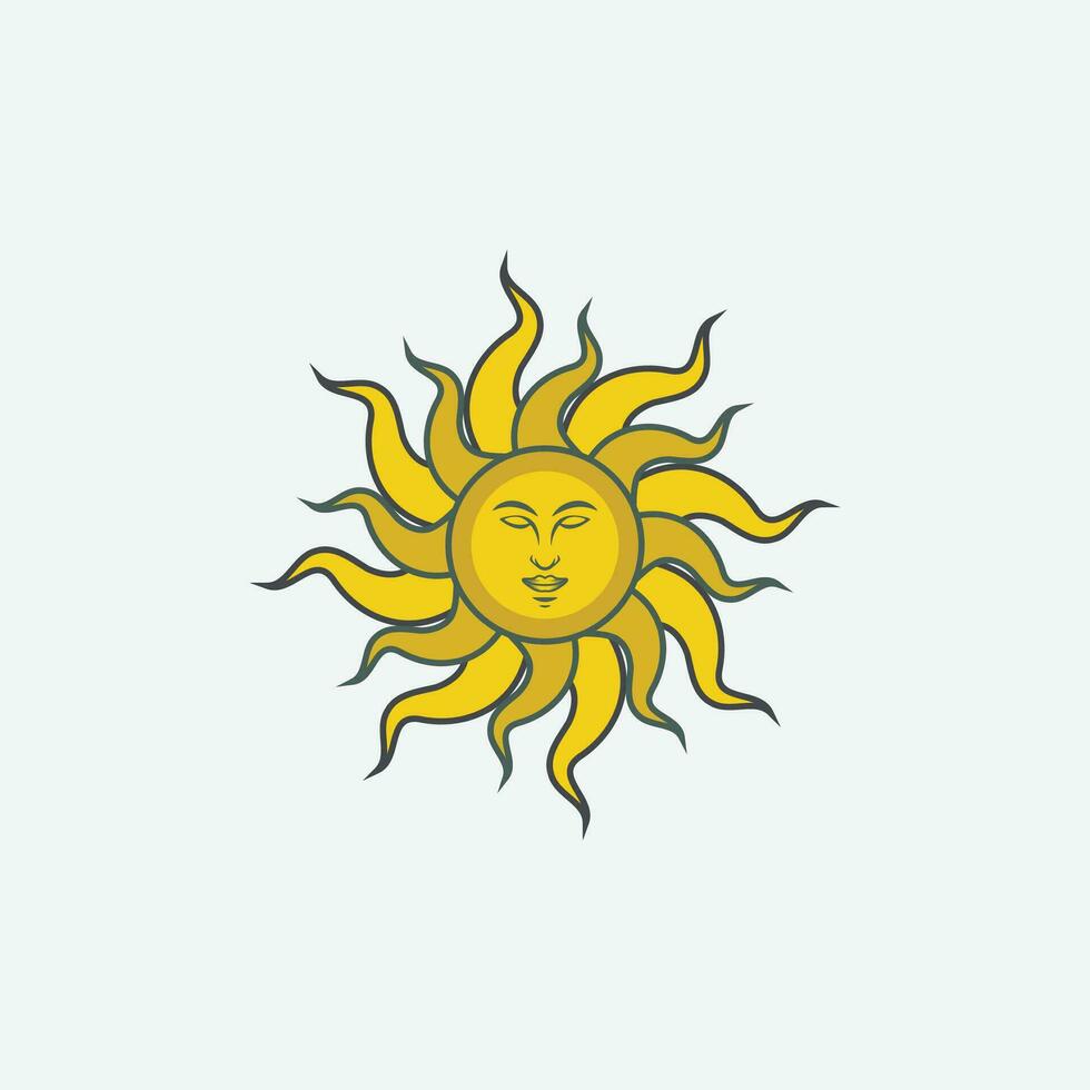 hemel- zon met gezicht en minimalistische gestileerde tekening premie vector