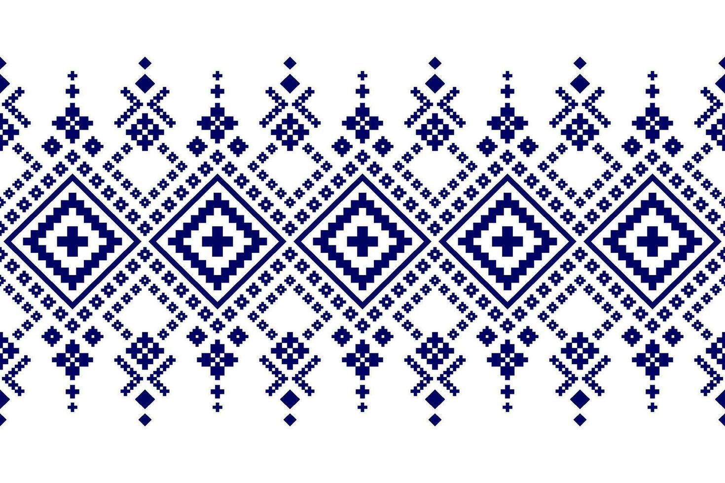 indigo marine blauw meetkundig traditioneel etnisch patroon ikat naadloos patroon grens abstract ontwerp voor kleding stof afdrukken kleding jurk tapijt gordijnen en sarong aztec Afrikaanse Indisch Indonesisch vector