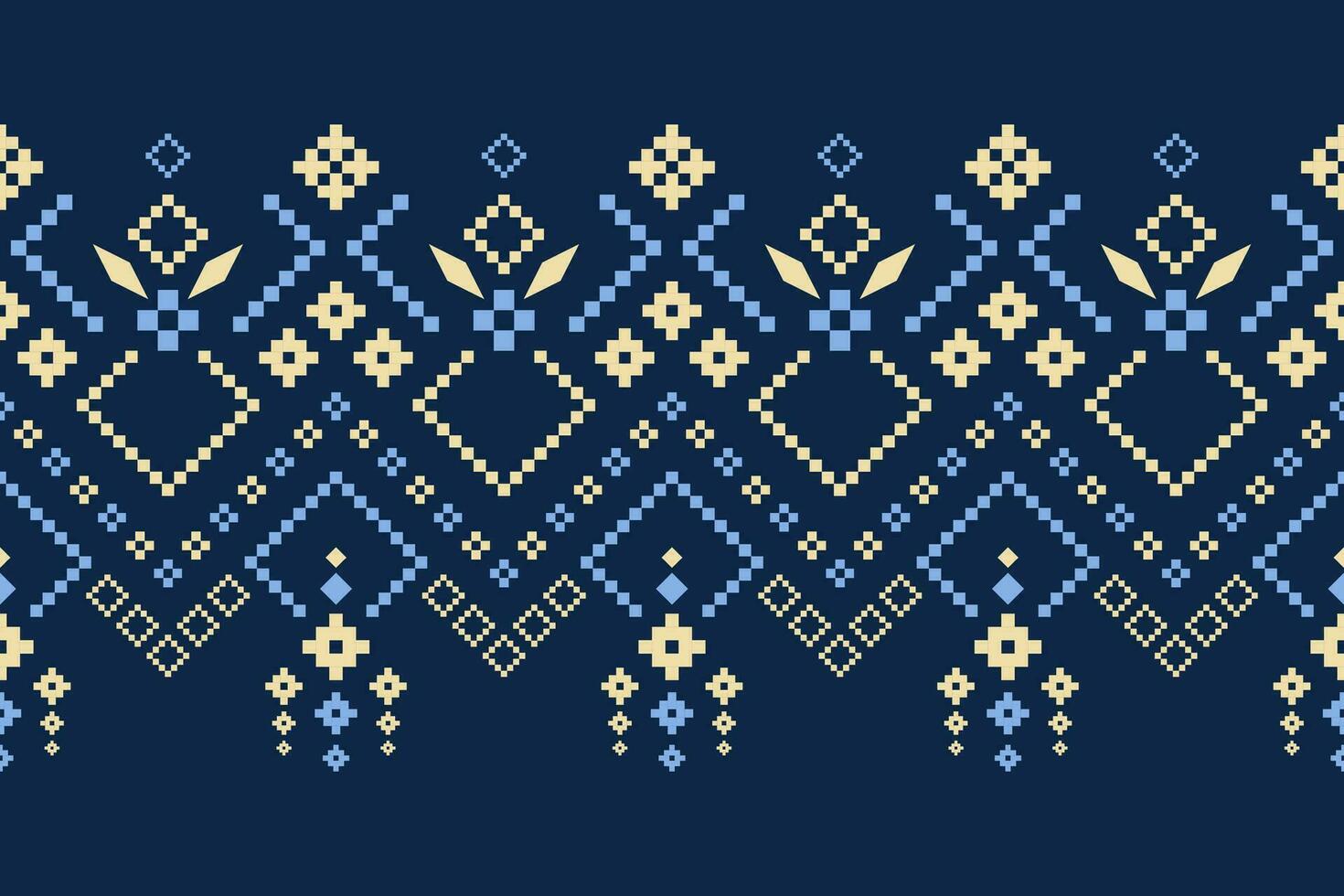 indigo marine blauw meetkundig traditioneel etnisch patroon ikat naadloos patroon grens abstract ontwerp voor kleding stof afdrukken kleding jurk tapijt gordijnen en sarong aztec Afrikaanse Indisch Indonesisch vector