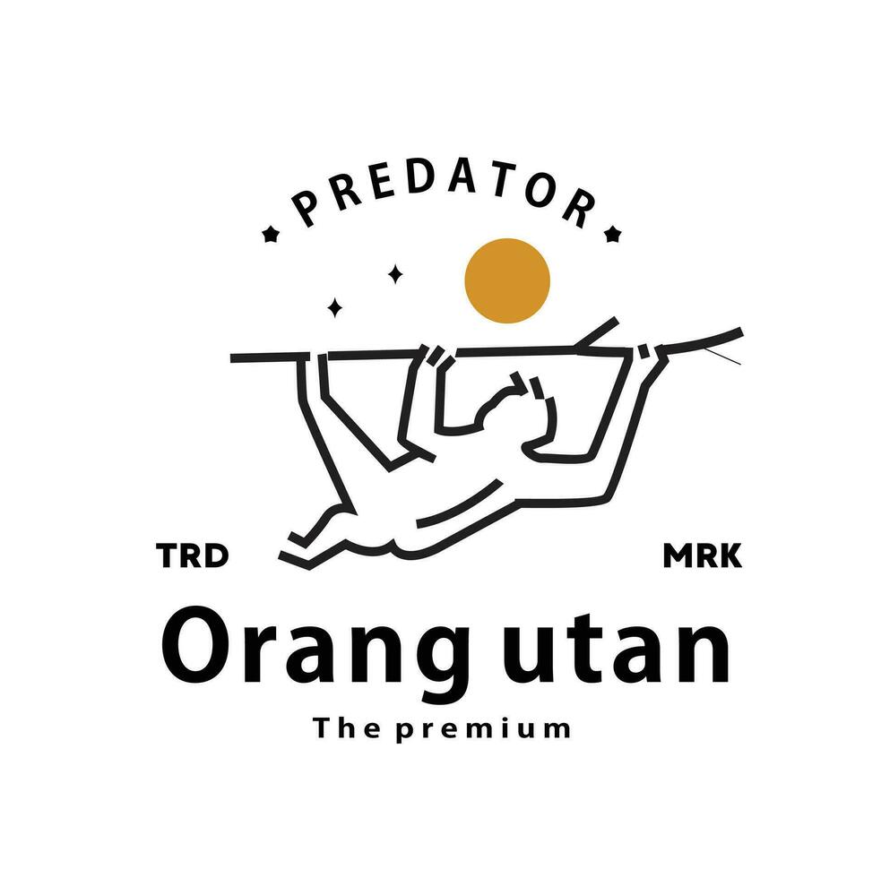 vintage retro hipster orang-oetan logo vector overzicht monoline kunst pictogram