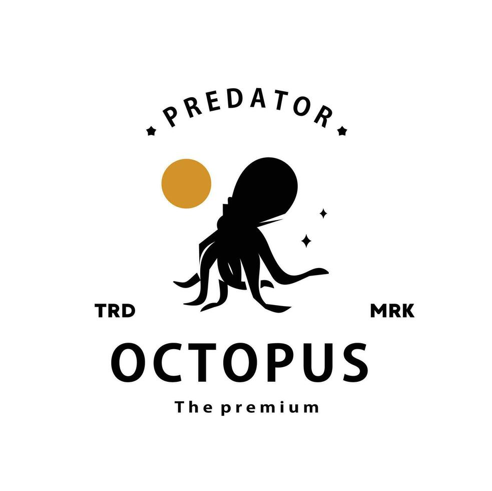 wijnoogst retro hipster Octopus logo vector silhouet kunst icoon