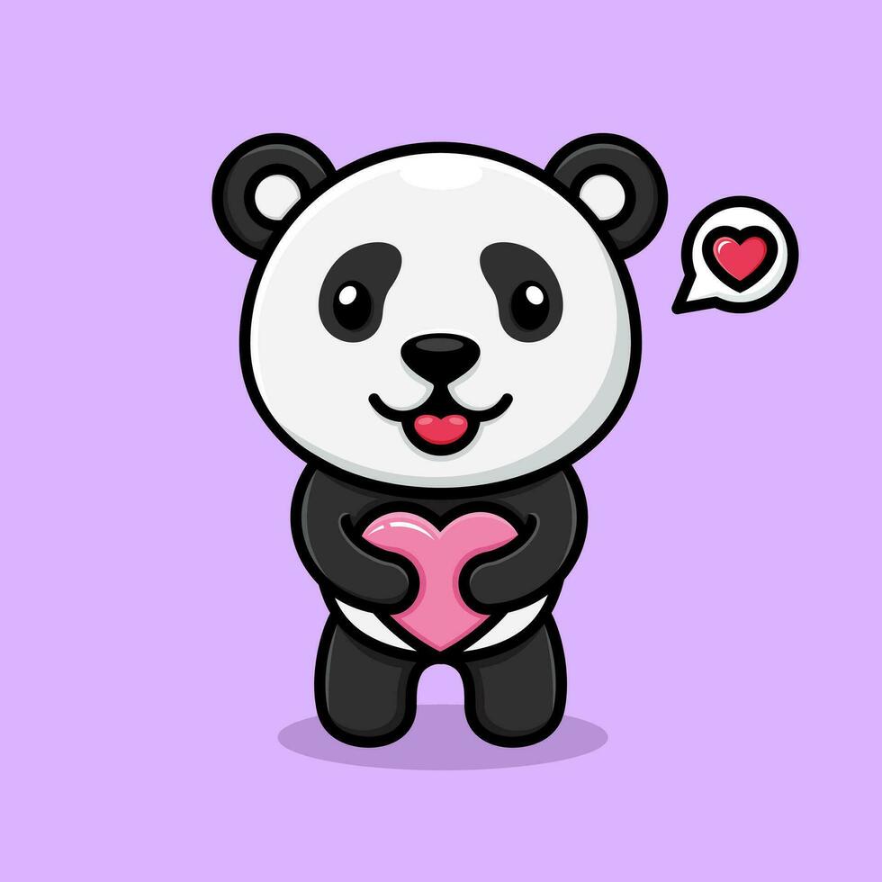 schattig tekenfilm panda, knuffelen liefde met beide handen. vector