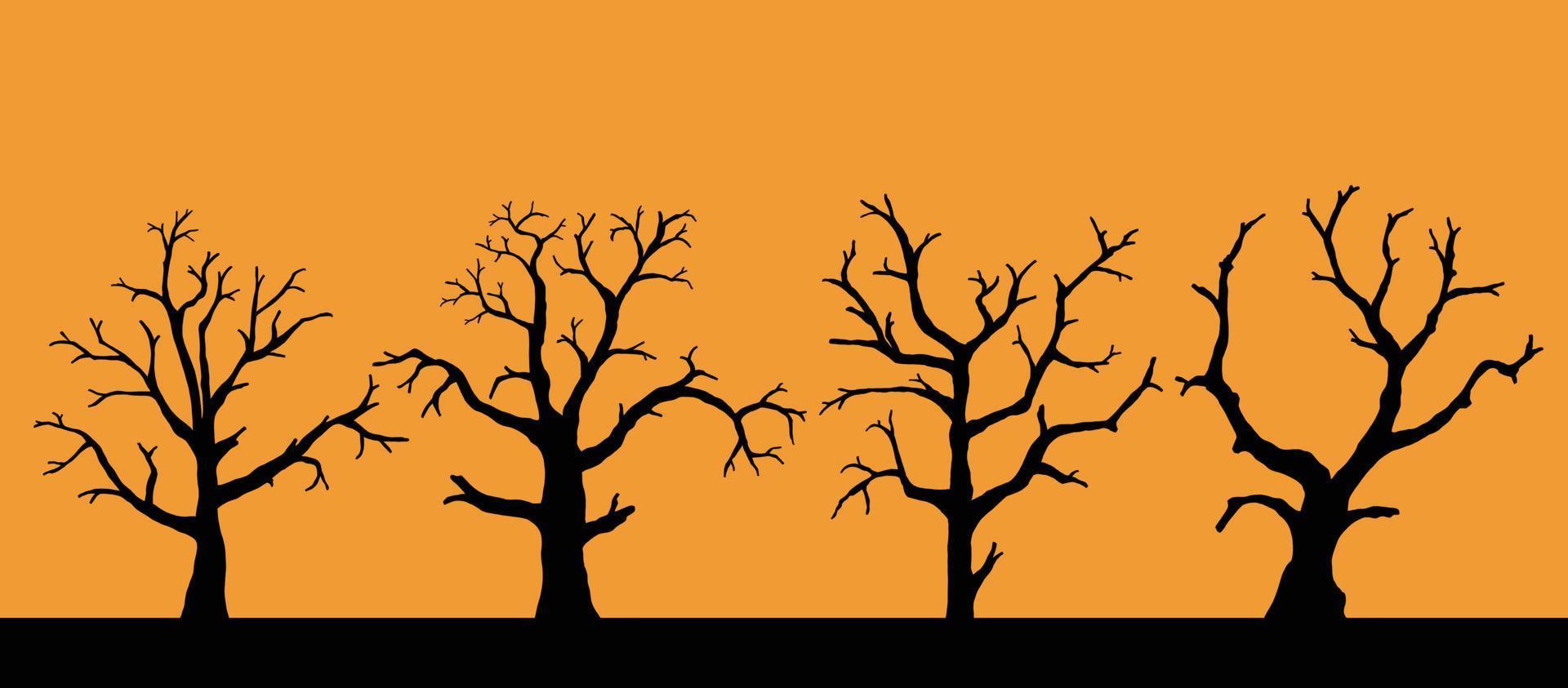 eenvoud verzameling van halloween dode boom uit de vrije hand tekenen silhouet plat design.v vector