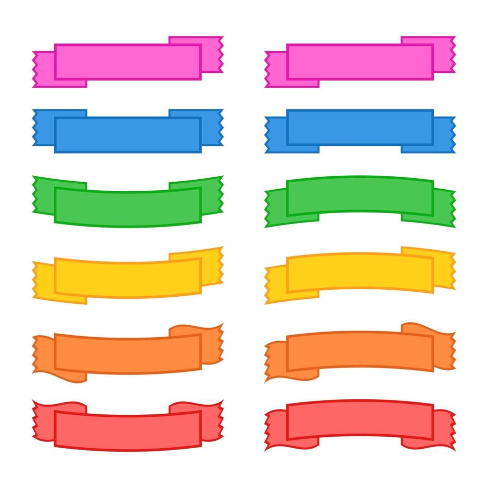 set gekleurde geïsoleerde banner linten op een witte achtergrond. eenvoudige platte vectorillustratie. met ruimte voor tekst. geschikt voor infographics, design, reclame, vakanties, labels. vector