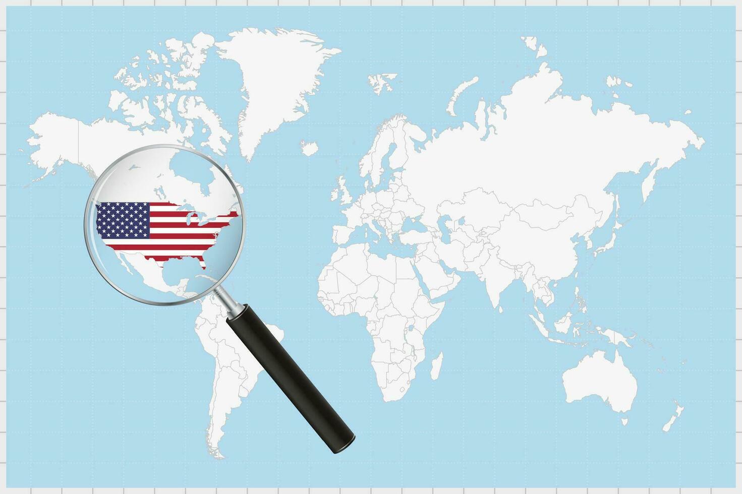 vergroten glas tonen een kaart van Verenigde Staten van Amerika Aan een wereld kaart. vector