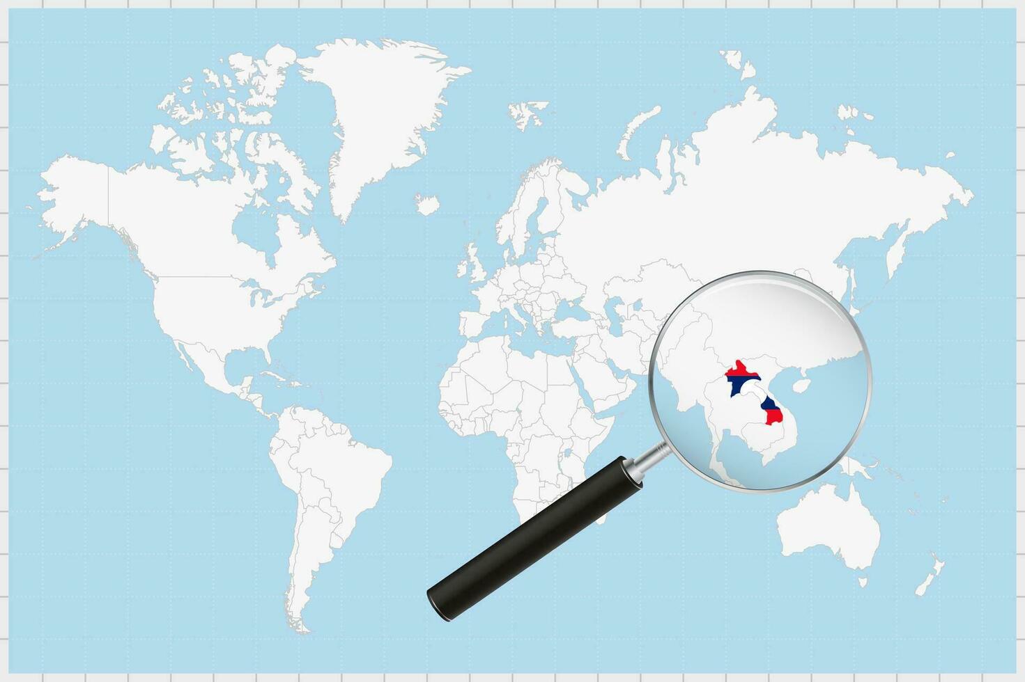 vergroten glas tonen een kaart van Laos Aan een wereld kaart. vector