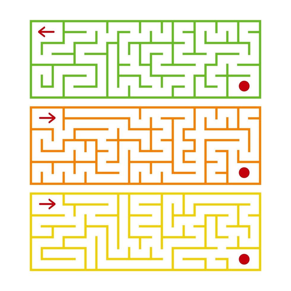abstract rechthoekig geïsoleerd labyrint. er zijn drie soorten in de set. verschillende kleuren op een witte achtergrond. een interessant spel voor kinderen. eenvoudige platte vectorillustratie. vector