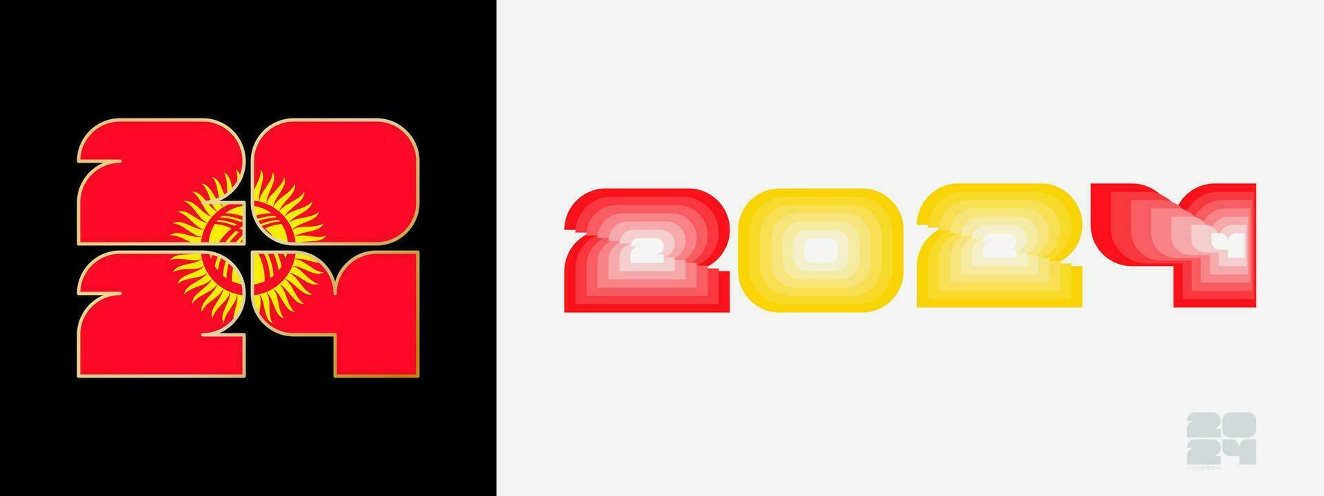 jaar 2024 met vlag van Kirgizië en in kleur gehemelte van Kirgizië vlag. gelukkig nieuw jaar 2024 in twee verschillend stijl. vector