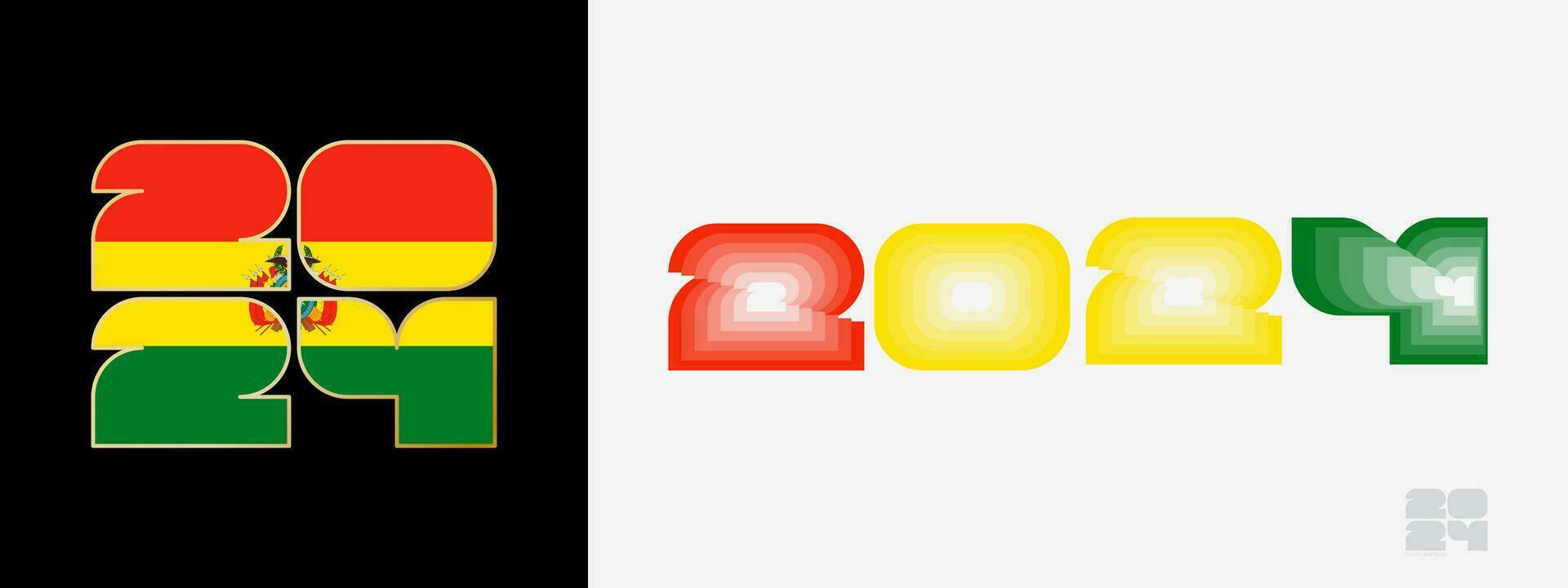 jaar 2024 met vlag van Bolivia en in kleur gehemelte van Bolivia vlag. gelukkig nieuw jaar 2024 in twee verschillend stijl. vector