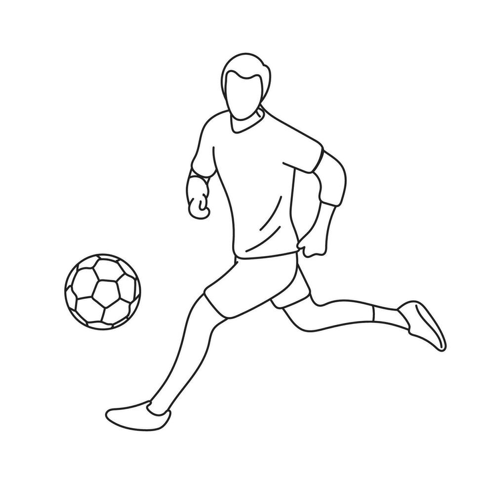 vol lengte van mannetje voetbal speler rennen met bal illustratie vector hand- getrokken geïsoleerd Aan wit achtergrond