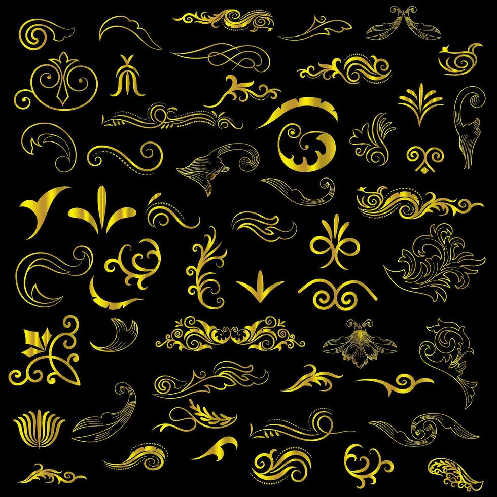 gouden wijnoogst bloemen elementen kunst deco stijl decoratie. vector grafisch elementen voor ontwerp vector elementen. kolken elementen decoratief illustratie.