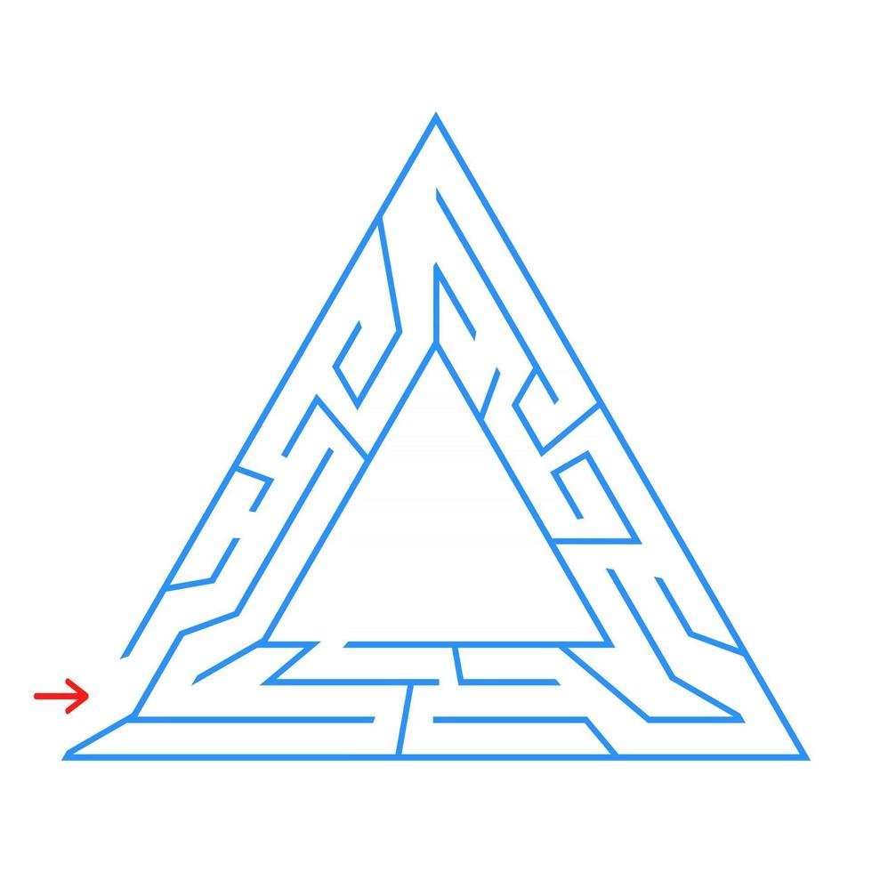 driehoekig labyrint met een ingang en een uitgang. eenvoudige platte vectorillustratie geïsoleerd op een witte achtergrond. met een plaats voor uw afbeelding. vector