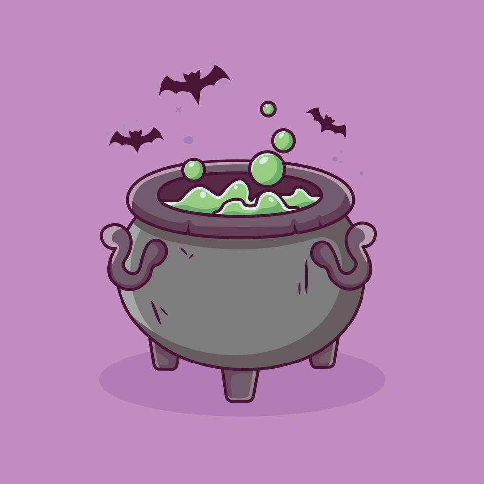 heks ketels met toverdrankjes en elixer kokende cartoon halloween achtergrond vector