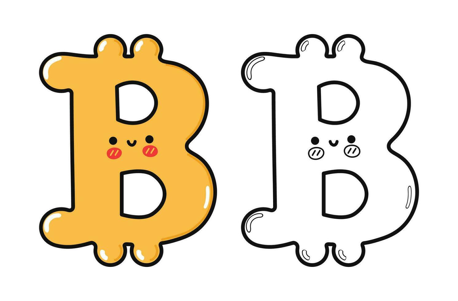 bitcoin teken karakter schets tekenfilm illustratie voor kleur boek. vector hand- getrokken bitcoin teken raditioneel tekenfilm vintage, retro, kawaii karakter. geïsoleerd wit achtergrond