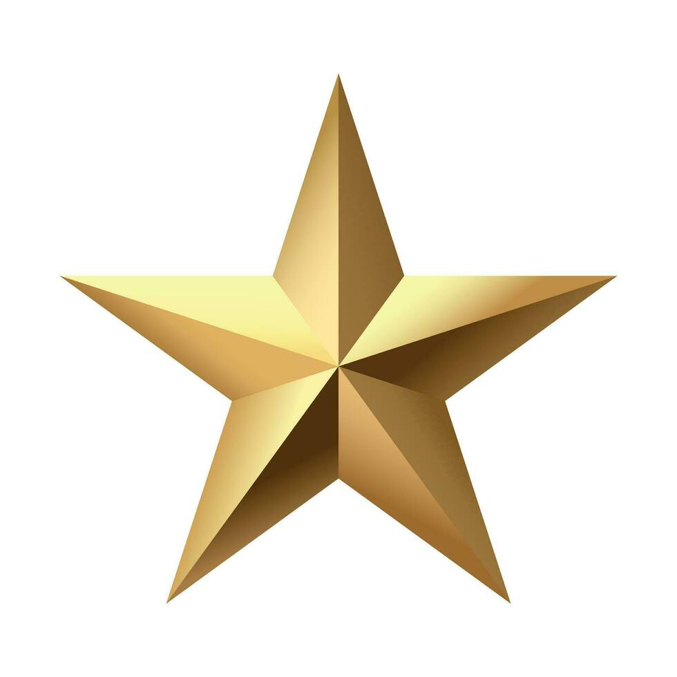 gouden Kerstmis 3d ster metaal glanzend helder schijnen vijf hoek ster vorm geïsoleerd Aan wit achtergrond. icoon voor vakantie ontwerp element. vector
