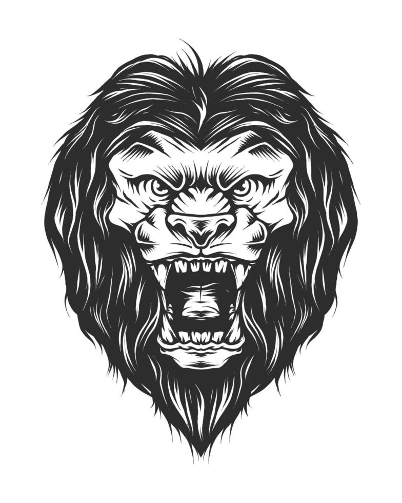 vintage boos leeuwenkop in zwart-wit stijl geïsoleerde illustratie vector
