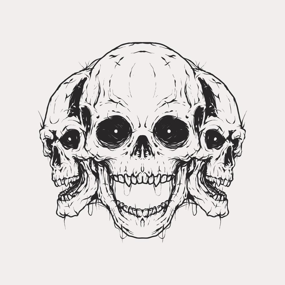 vintage zwart-wit drie schedel vector