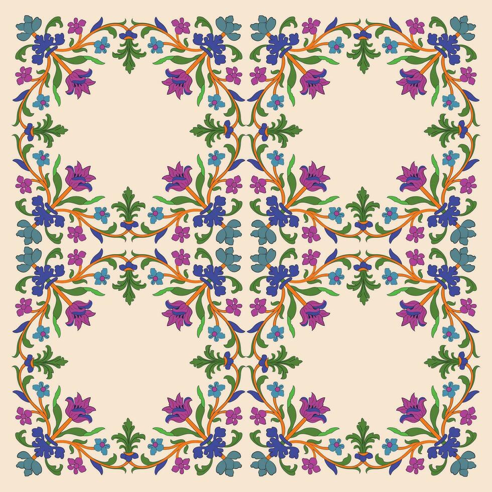 naadloos bloemen muur patroon van de mughal tijdperk, mughal traditioneel kleurrijk boog poort vector patroon, naadloos Indisch mughal bloem motief, mooi mughal grens met ondersteunen borders f