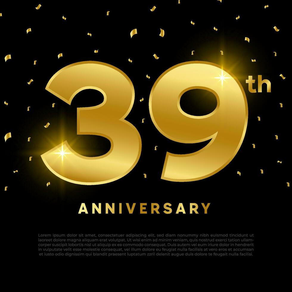 39e verjaardag viering met goud schitteren kleur en zwart achtergrond. vector ontwerp voor feesten, uitnodiging kaarten en groet kaarten.