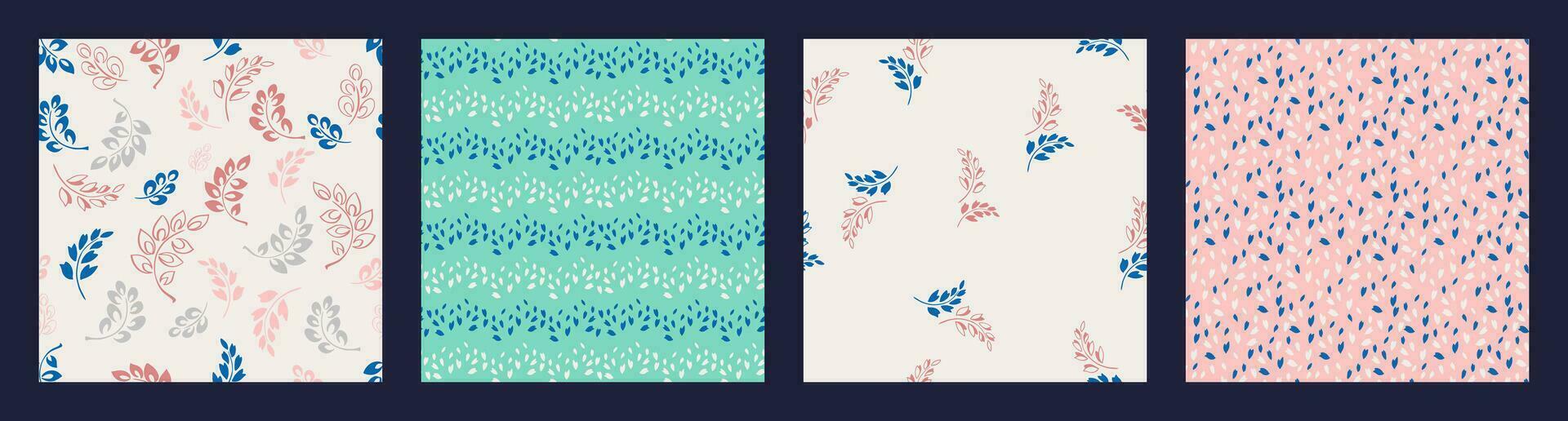 collage van naadloos patronen met creatief gemakkelijk takken klein bladeren, schetsen stippen, ruit, getextureerd. vector hand- getrokken schetsen. abstract retro pastel, licht roze, van afdrukken. ontwerp voor mode