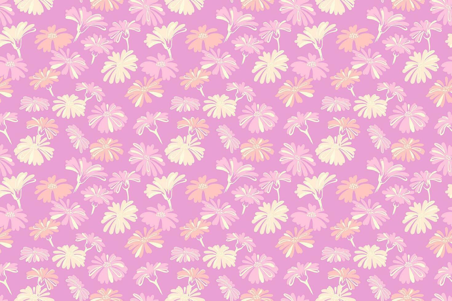 naadloos patroon met pastel bloemen Aan een roze achtergrond. vector hand- getrokken tekening schetsen. gemakkelijk, vlak ditsy vorm bloemen. ontwerp voor kleding stof, mode, behang, textiel