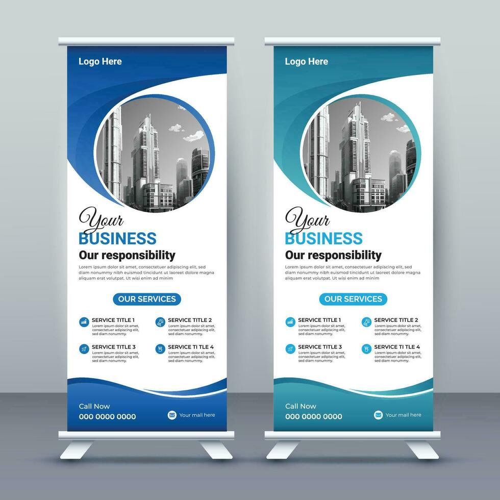 bedrijf rollen omhoog set. standee ontwerp. modern tentoonstelling reclame banier sjabloon, abstract blauw meetkundig driehoek achtergrond vector, folder, presentatie, brochure, rollen omhoog banier, staan poster vector