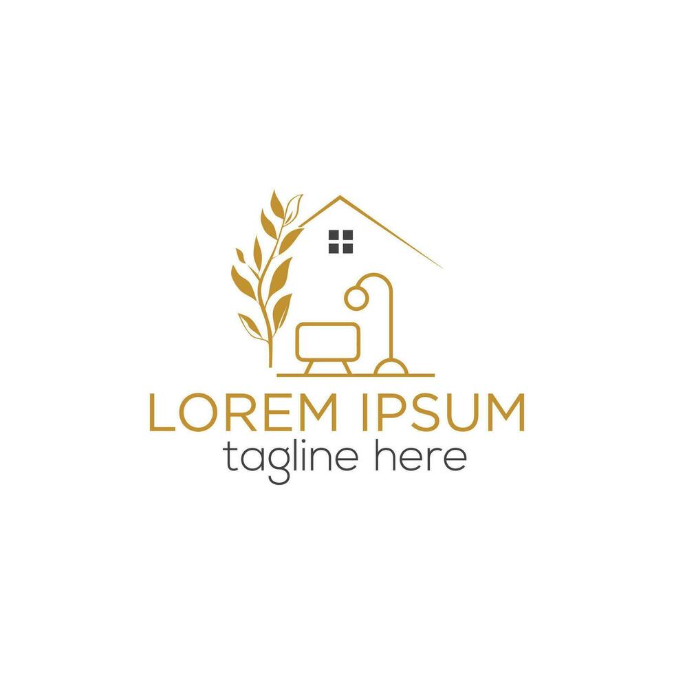 huis decor interieur met stoel binnen- fabriek en huis licht logo ontwerp meubilair ontwerp logotype vector