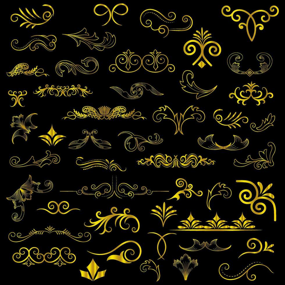 gouden wijnoogst bloemen elementen kunst deco stijl decoratie. vector grafisch elementen voor ontwerp vector elementen. kolken elementen decoratief illustratie.