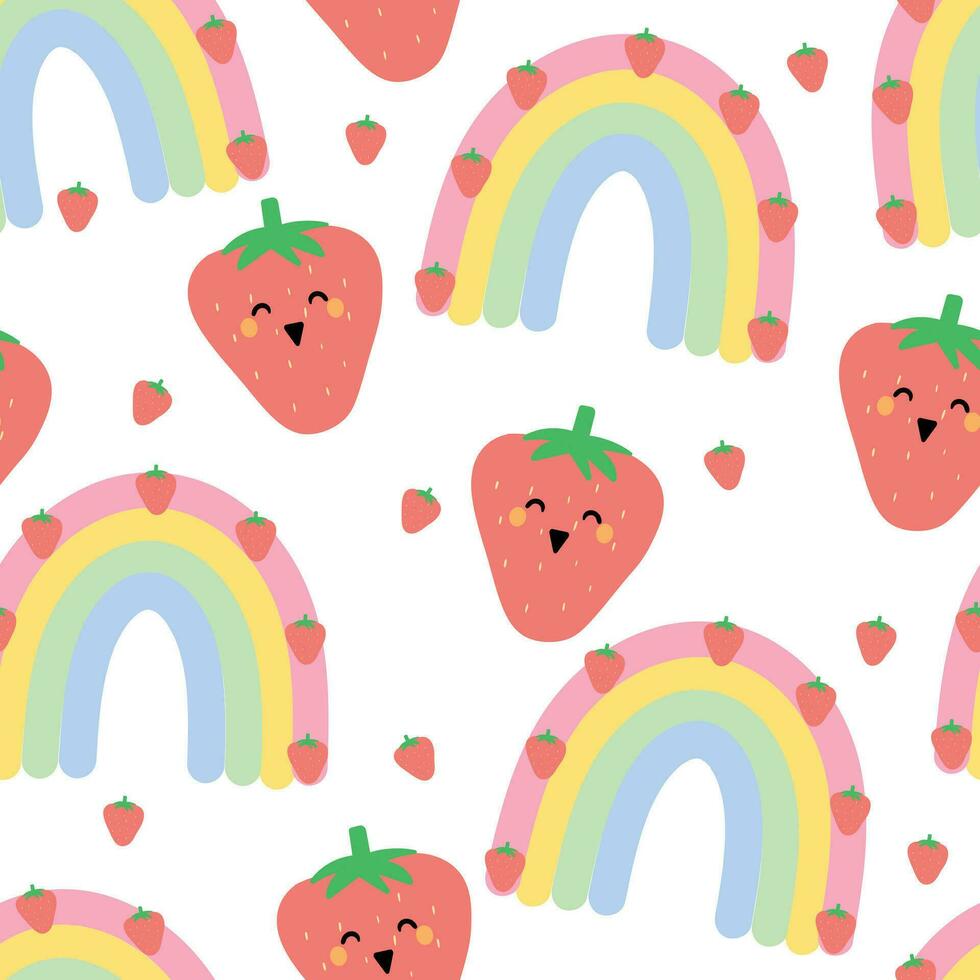 naadloos patroon met schattig tekenfilm regenbogen en aardbeien voor kleding stof afdrukken, textiel, geschenk omhulsel papier. kleurrijk vector voor kinderen, vlak stijl